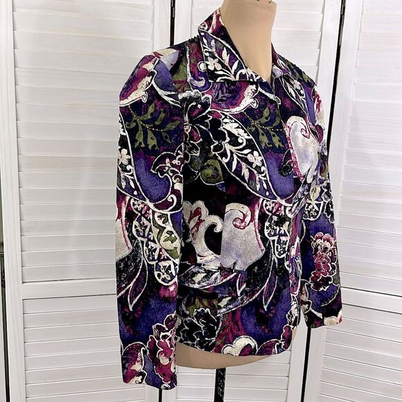 Chico's Jacket Size 0 Size 4 Purple Paisley Floral Sequin Embellished - Picture 4 of 16